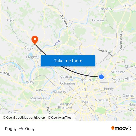 Dugny to Osny map