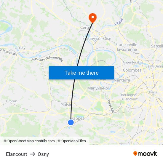 Elancourt to Osny map