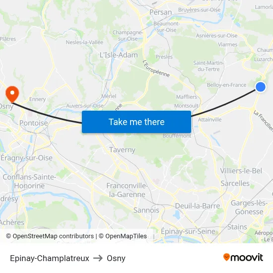 Epinay-Champlatreux to Osny map