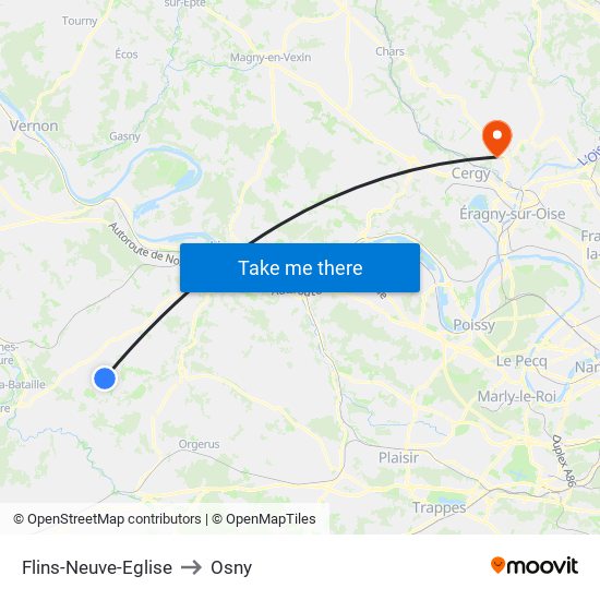 Flins-Neuve-Eglise to Osny map