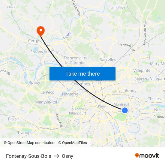 Fontenay-Sous-Bois to Osny map