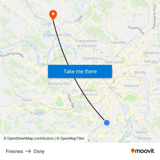 Fresnes to Osny map