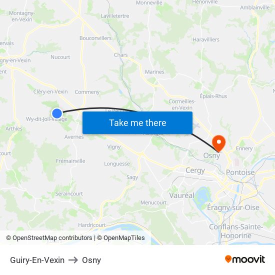 Guiry-En-Vexin to Osny map