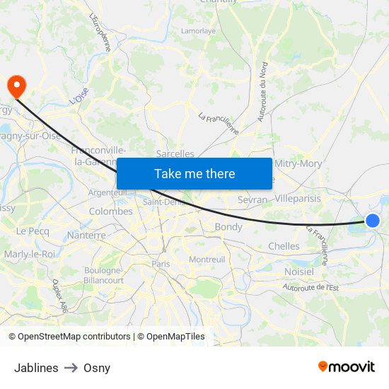 Jablines to Osny map