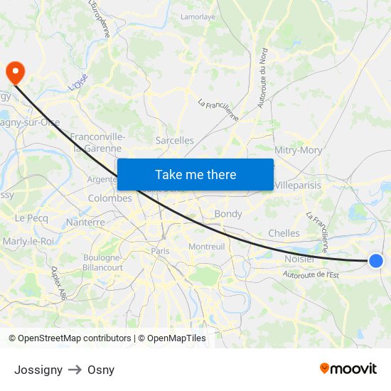 Jossigny to Osny map