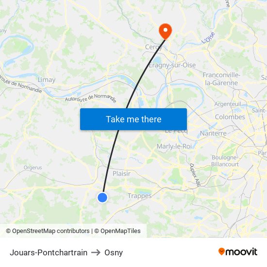 Jouars-Pontchartrain to Osny map
