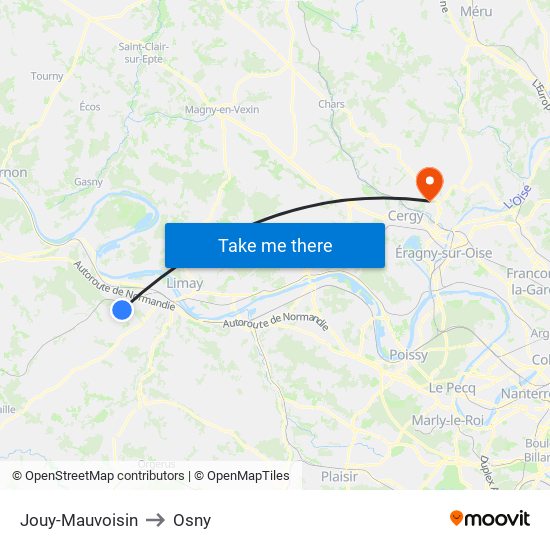 Jouy-Mauvoisin to Osny map