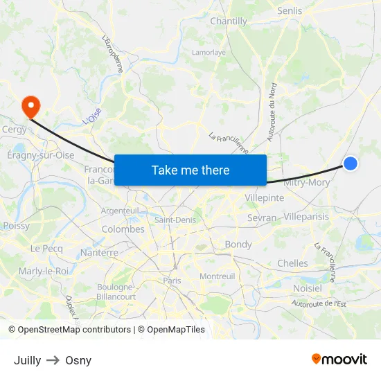 Juilly to Osny map