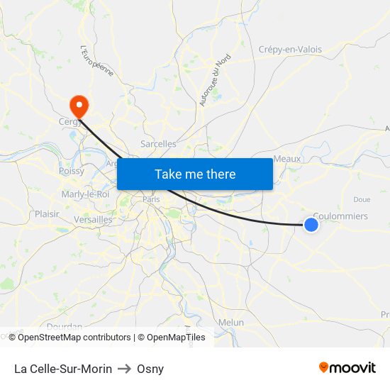 La Celle-Sur-Morin to Osny map