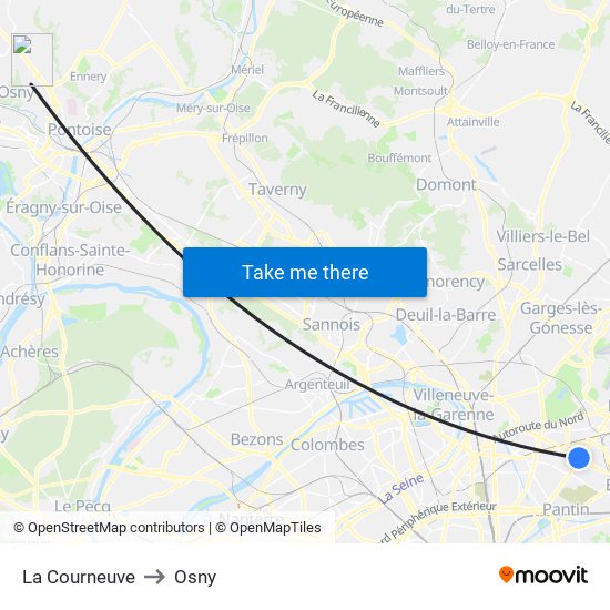 La Courneuve to Osny map