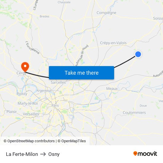 La Ferte-Milon to Osny map