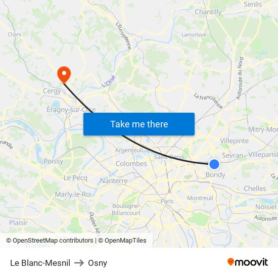 Le Blanc-Mesnil to Osny map