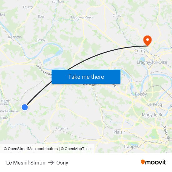 Le Mesnil-Simon to Osny map