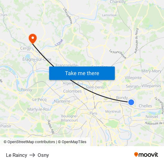 Le Raincy to Osny map