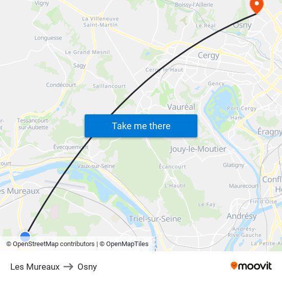 Les Mureaux to Osny map