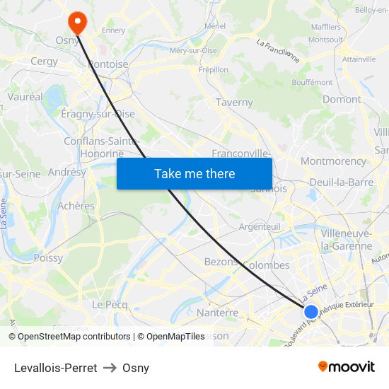 Levallois-Perret to Osny map