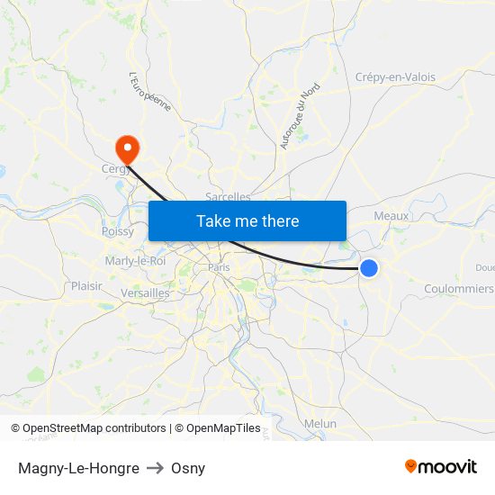 Magny-Le-Hongre to Osny map