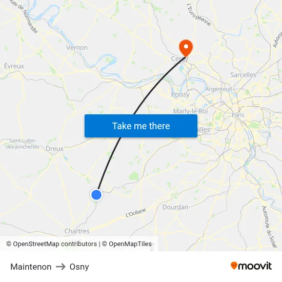 Maintenon to Osny map