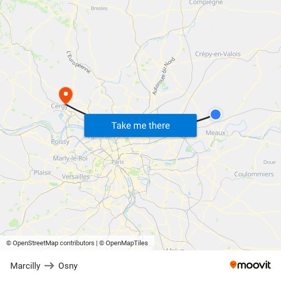 Marcilly to Osny map
