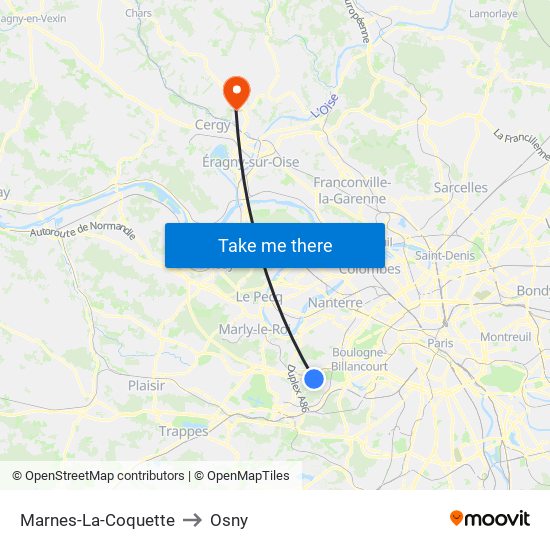 Marnes-La-Coquette to Osny map