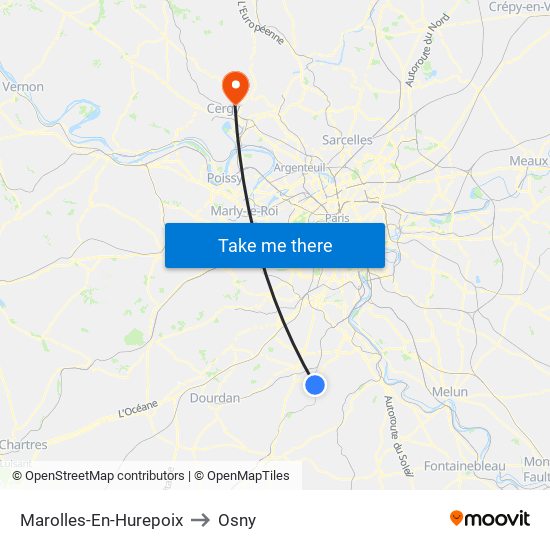 Marolles-En-Hurepoix to Osny map
