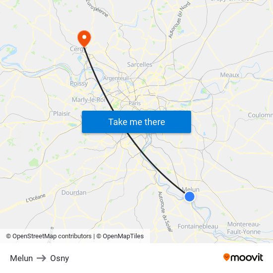 Melun to Osny map