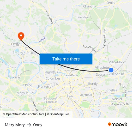 Mitry-Mory to Osny map