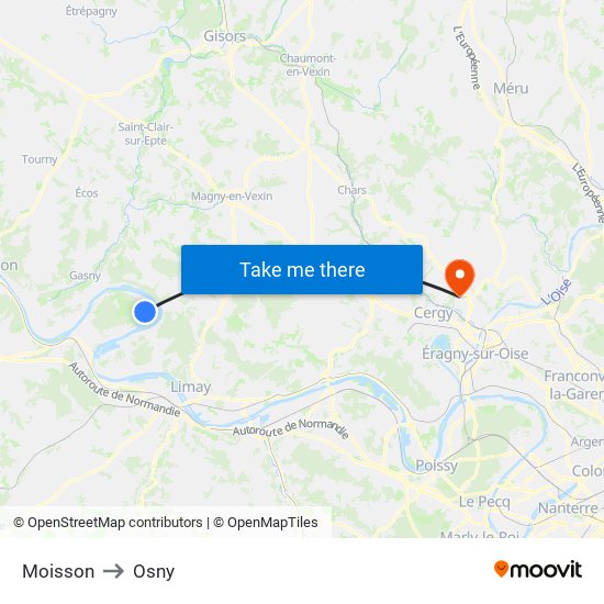 Moisson to Osny map