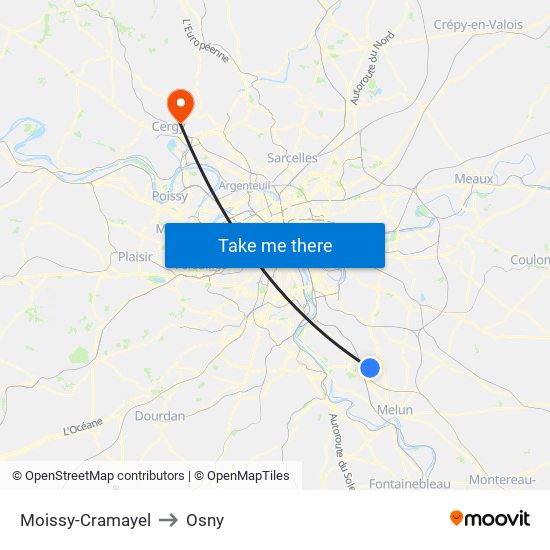 Moissy-Cramayel to Osny map
