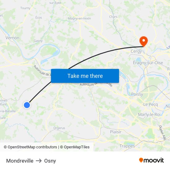 Mondreville to Osny map