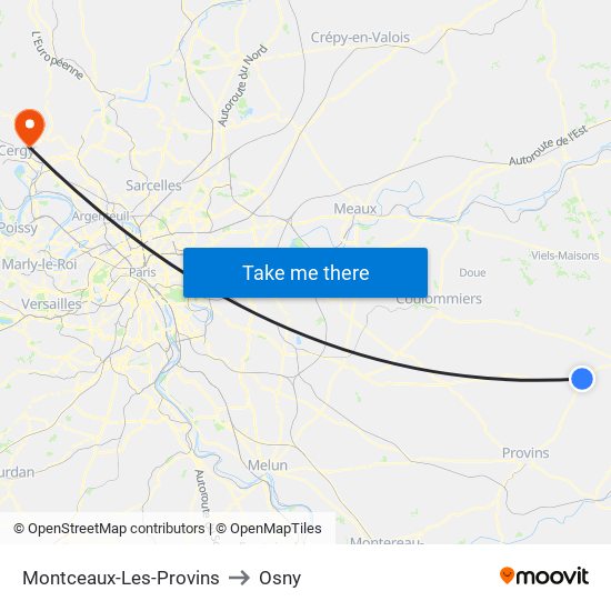 Montceaux-Les-Provins to Osny map