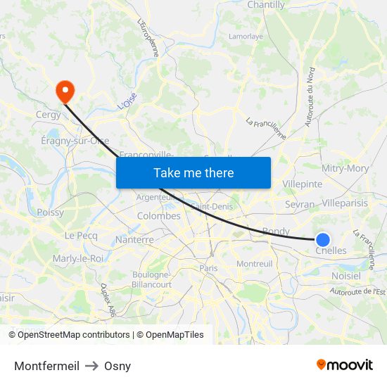 Montfermeil to Osny map