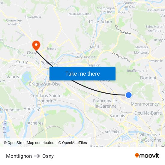 Montlignon to Osny map