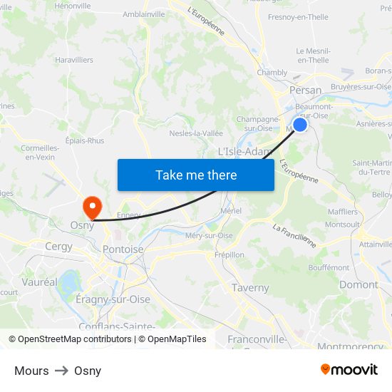 Mours to Osny map