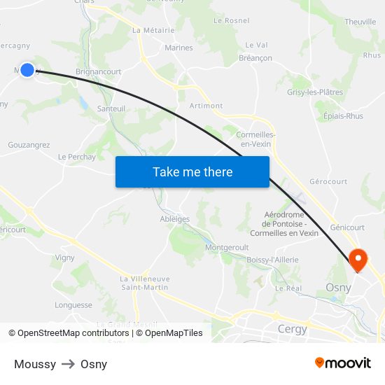 Moussy to Osny map