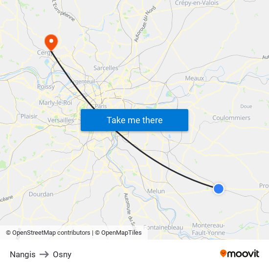 Nangis to Osny map