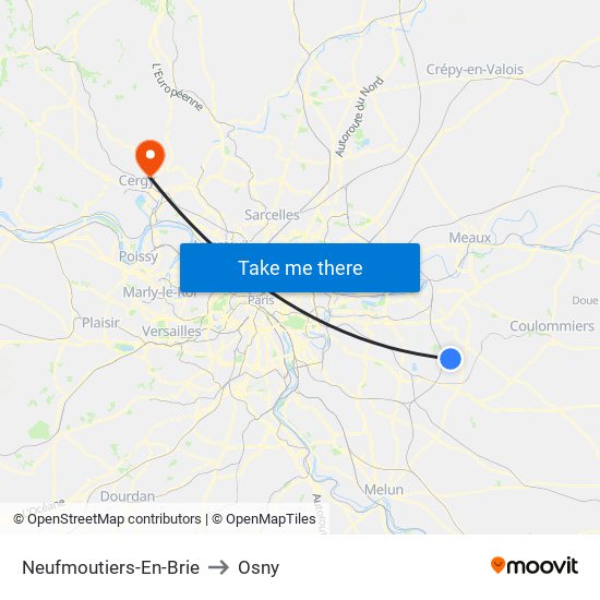 Neufmoutiers-En-Brie to Osny map