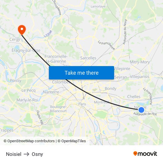Noisiel to Osny map