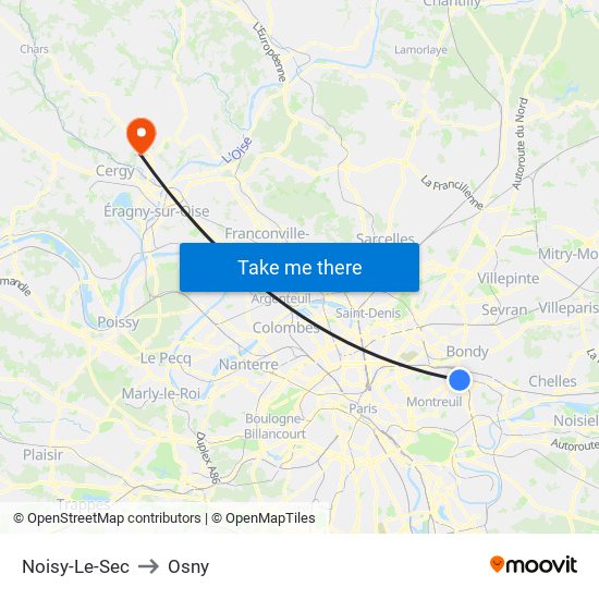 Noisy-Le-Sec to Osny map