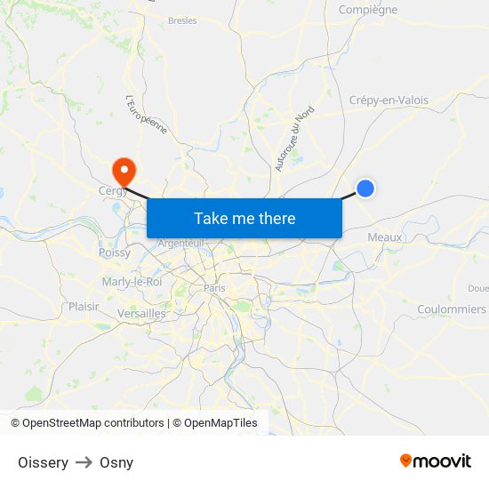 Oissery to Osny map