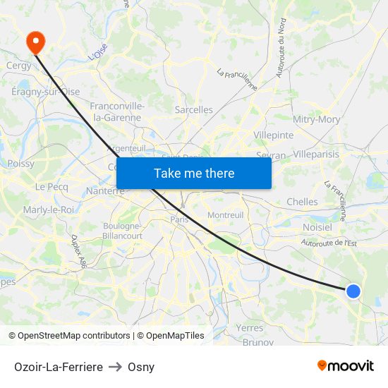 Ozoir-La-Ferriere to Osny map