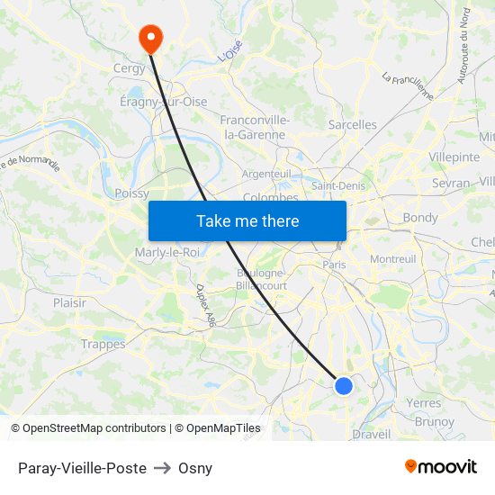 Paray-Vieille-Poste to Osny map