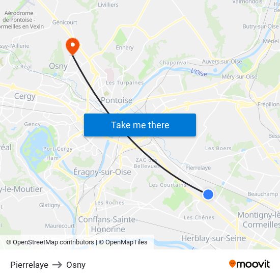 Pierrelaye to Osny map
