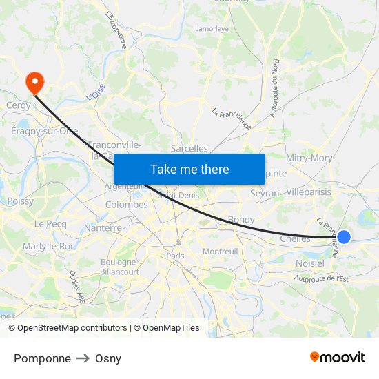 Pomponne to Osny map