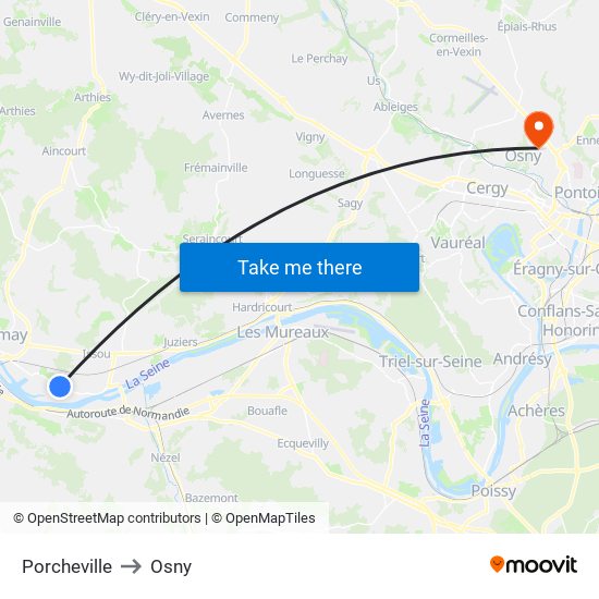 Porcheville to Osny map