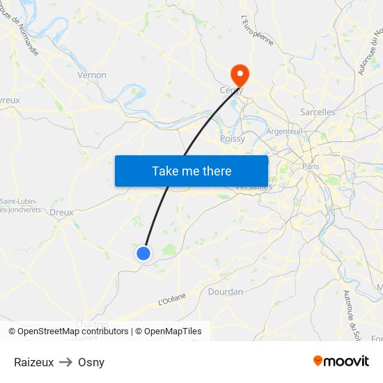 Raizeux to Osny map