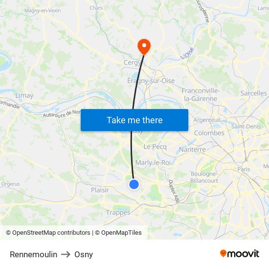 Rennemoulin to Osny map
