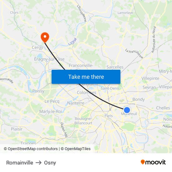 Romainville to Osny map