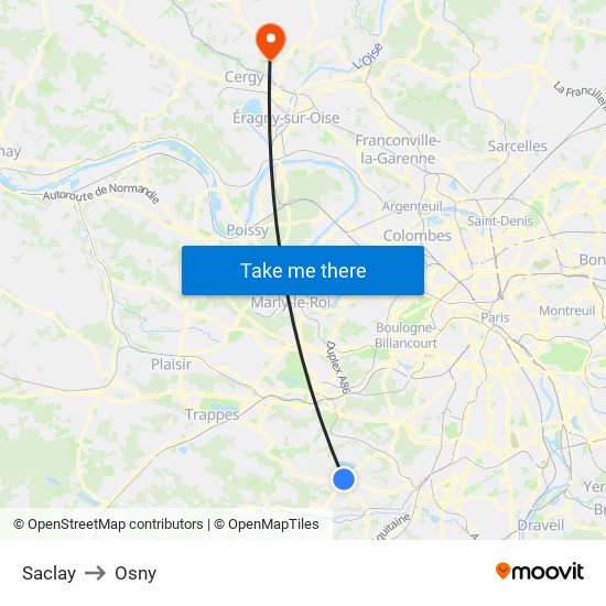 Saclay to Osny map