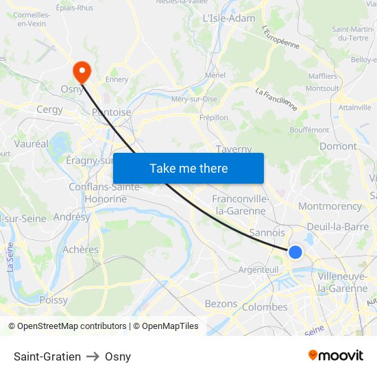 Saint-Gratien to Osny map